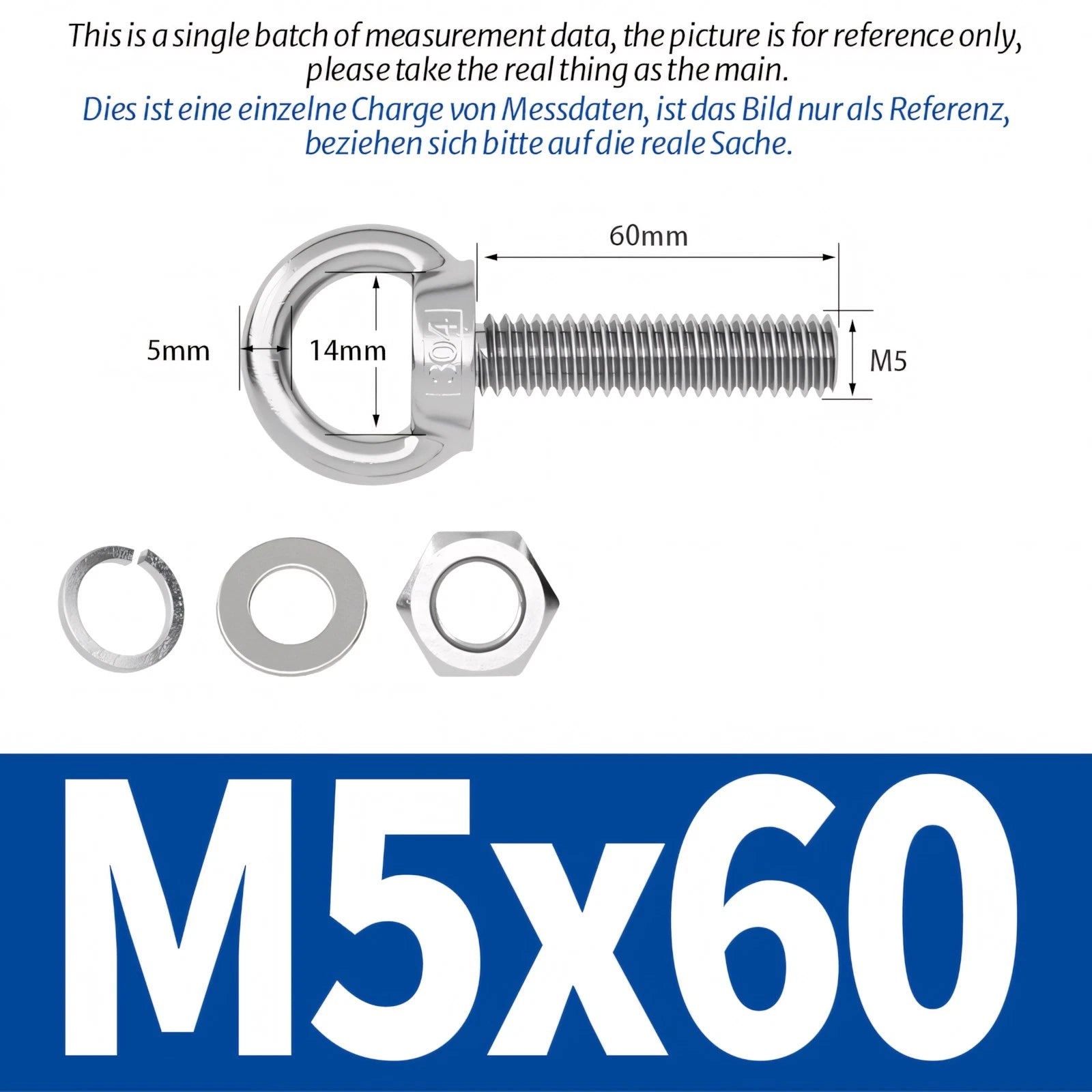 M3 M4 M5 M6 Eye Bolts Kit Screws Nut Washer Long Boat Stainless Steel A2 304