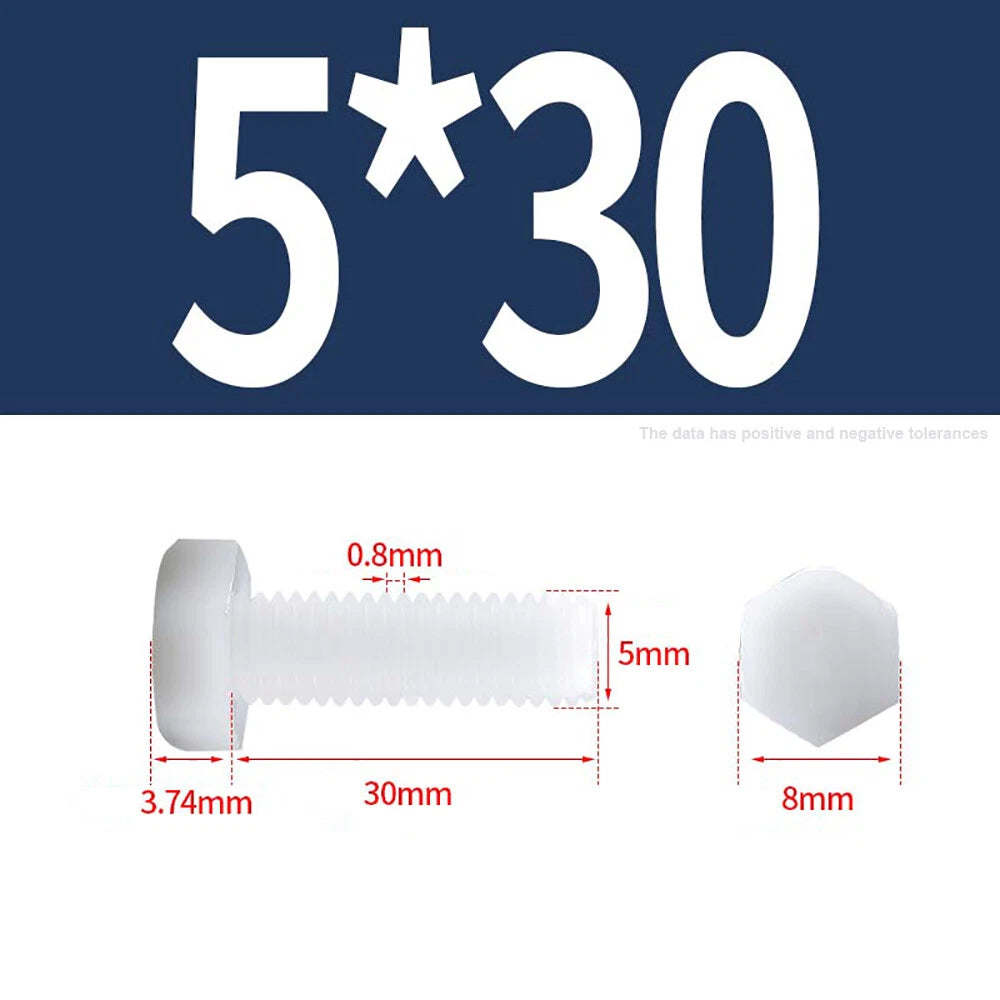 M3–M12 White Nylon Hex Bolts | Plastic Hexagon Head Machine Screws DIN 933