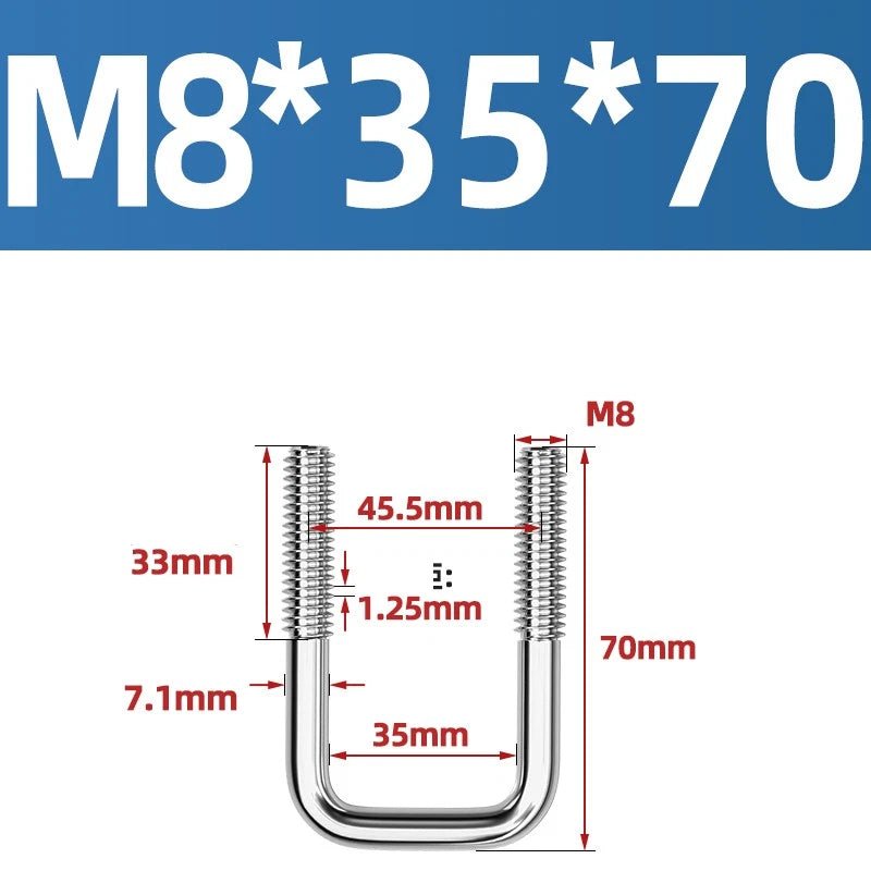 A2 304 Stainless Steel Square U - Bolt Clamp — M6 M8 M10 M12, Multiple Lengths - HomeDIYer