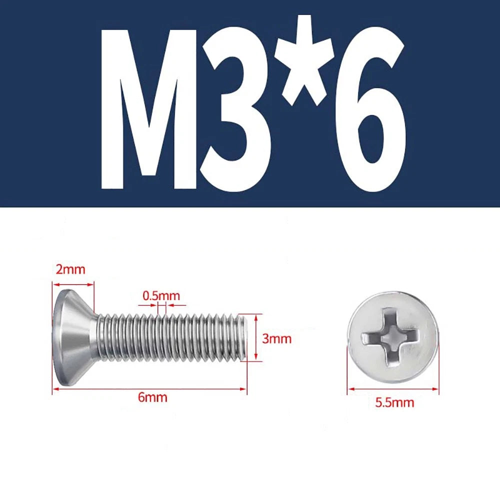 M2–M8 A4 Stainless Steel Phillips Countersunk Screws – Marine Grade, DIN 965, Fully Threaded (3–100mm)