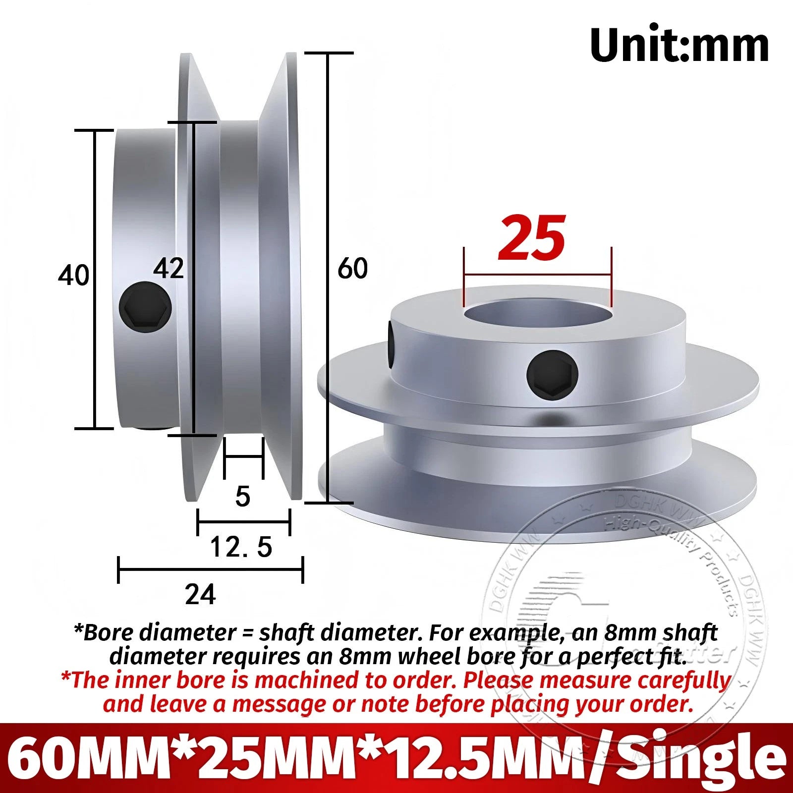 V-Groove Aluminum Drive Pulley For V-Belt Pulleys Groove 12.5mm OD 40mm-150mm