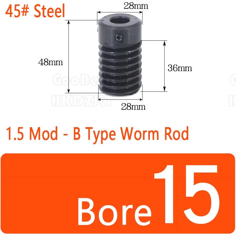 Module 1.5 Brass Worm Gear Wheel Worm Shaft C45 Steel 24 Tooth Bore 8 mm - 17 mm