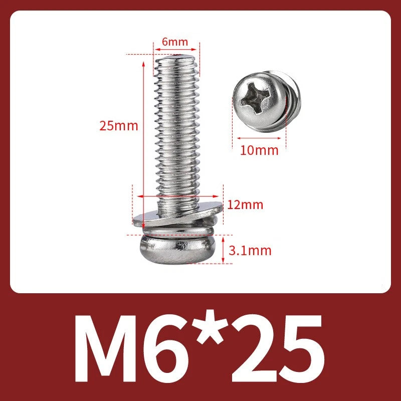 M3 M4 M5 M6 A4 Stainless Steel Bolt, Nut & Washer Set – Phillips Pan Head Marine Grade (316)
