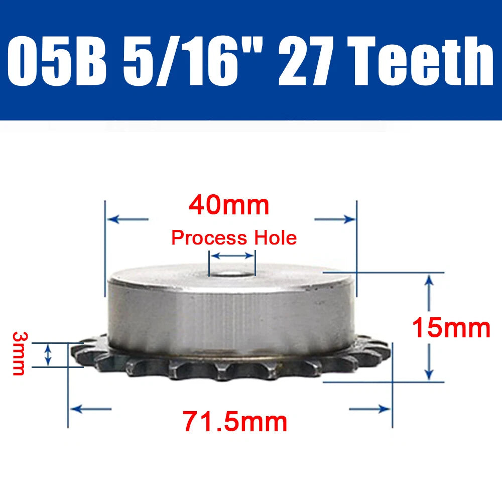 05B 5/16" Steel Roller Chain Sprocket Wheel Pitch 8mm 10~40 Teeth Process Hole