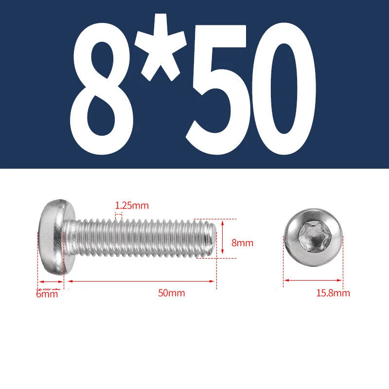 M6 M8 M10 A2 STAINLESS STEEL TORX PAN HEAD MACHINE SCREWS HEXOBULAR BOLTS
