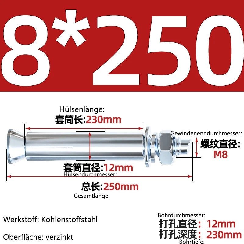 Sleeve Anchor Expansion Bolts for Concrete – Galvanised Carbon Steel M6 to M20 - HomeDIYer