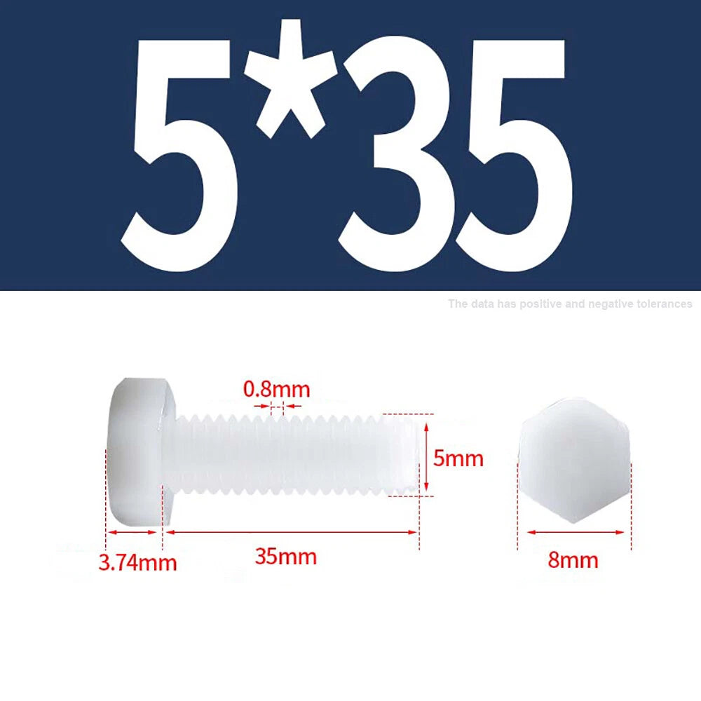 M3–M12 White Nylon Hex Bolts | Plastic Hexagon Head Machine Screws DIN 933