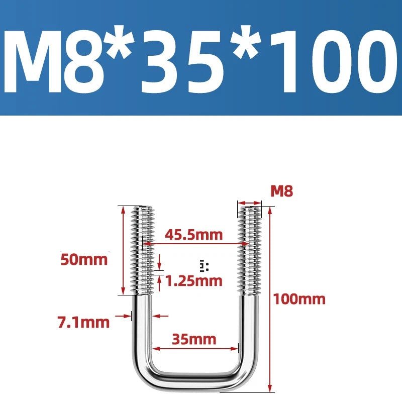 A2 304 Stainless Steel Square U - Bolt Clamp — M6 M8 M10 M12, Multiple Lengths - HomeDIYer