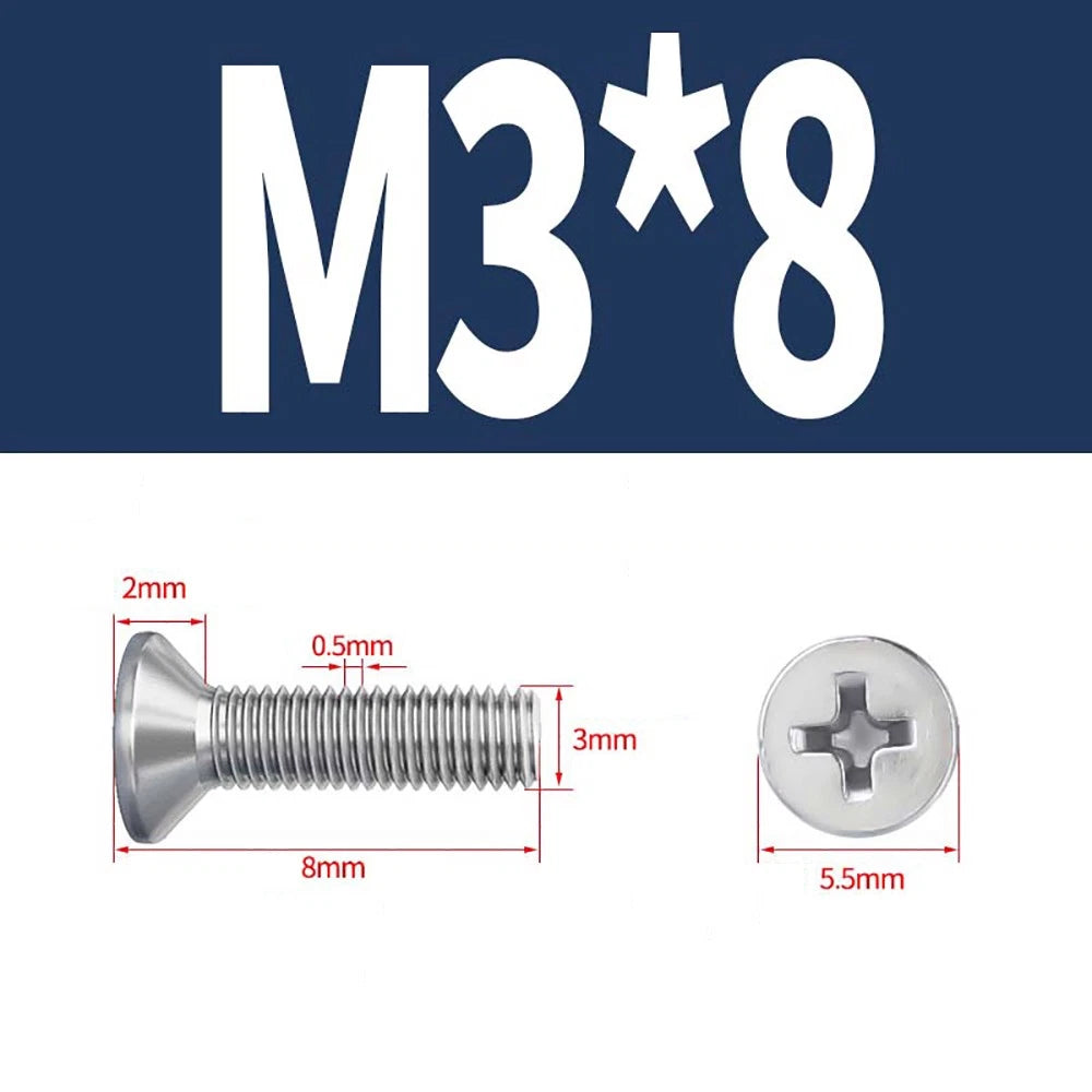 M2–M8 A4 Stainless Steel Phillips Countersunk Screws – Marine Grade, DIN 965, Fully Threaded (3–100mm)