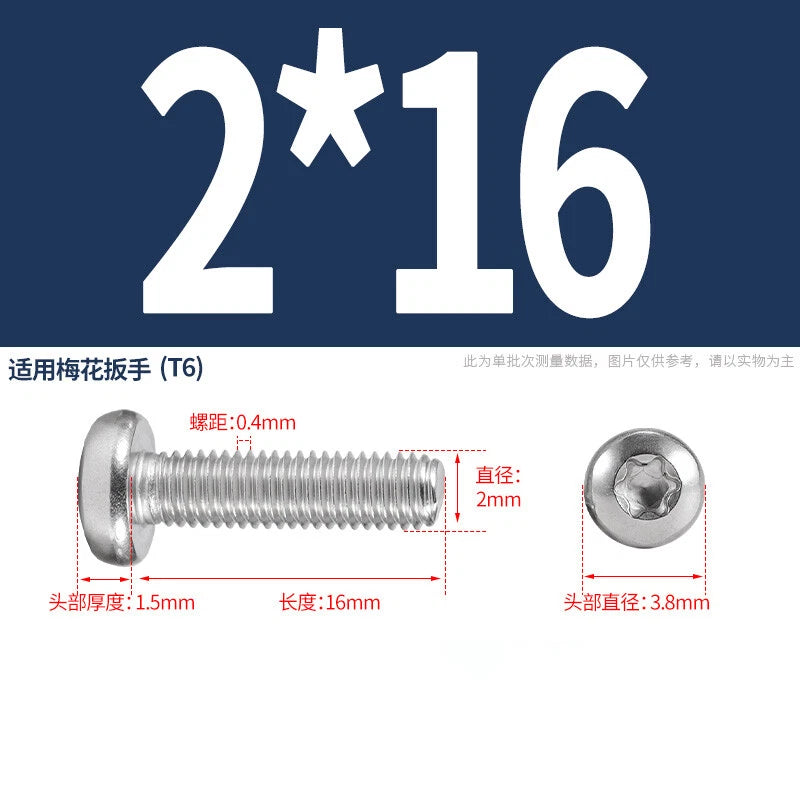M1.6 M2 M3 M4 M5 M6 M8 M10 Torx Pan Head Machine Screws Bolts A2 Stainless Steel
