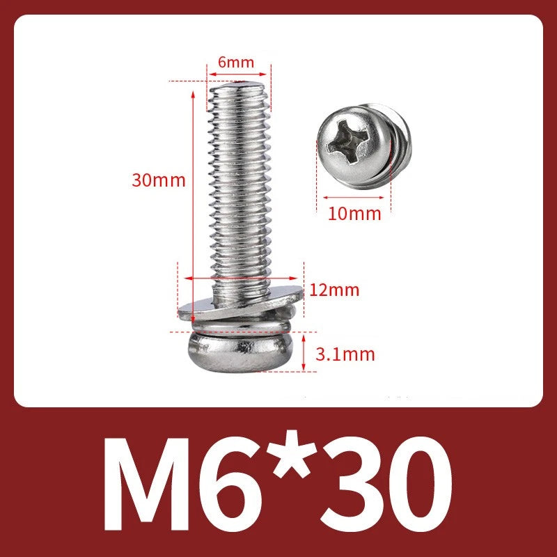 M3 M4 M5 M6 A4 Stainless Steel Bolt, Nut & Washer Set – Phillips Pan Head Marine Grade (316)