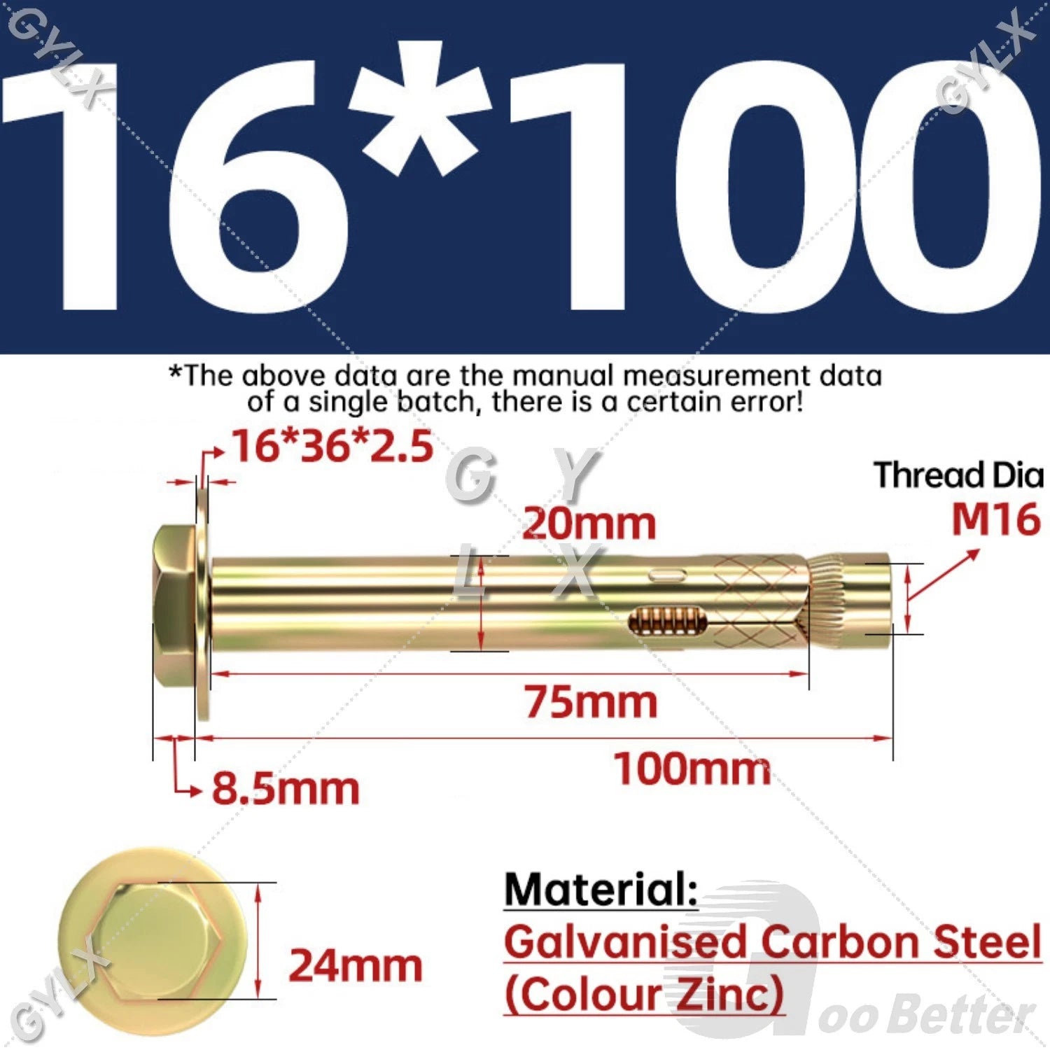 Sleeve Anchor Expansion Bolts for Masonry – Zinc Plated | M6 M8 M10 M12 M16