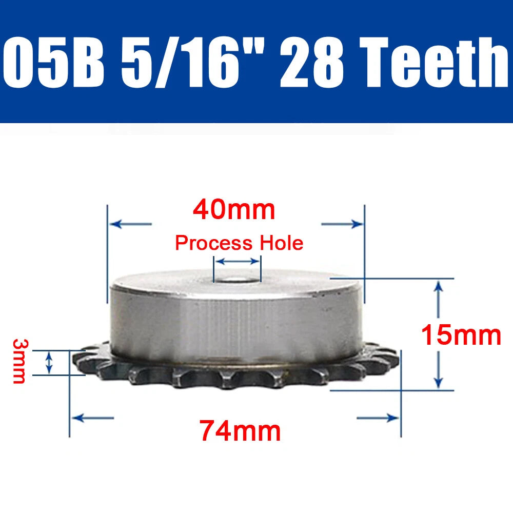 05B 5/16" Steel Roller Chain Sprocket Wheel Pitch 8mm 10~40 Teeth Process Hole