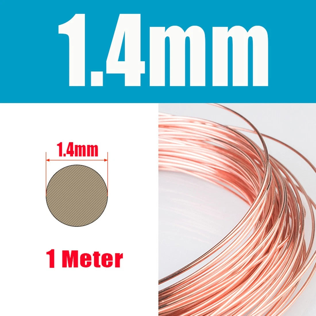1M Round Copper Wire Solid 0.2-4.5mm Bendable Metal Wire Jewellery Craft Making