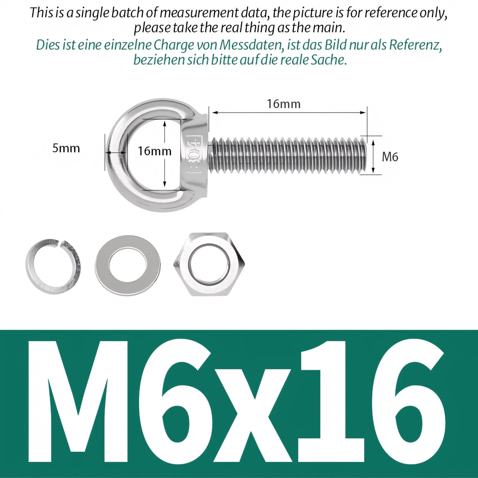 M3 M4 M5 M6 Eye Bolts Kit Screws Nut Washer Long Boat Stainless Steel A2 304