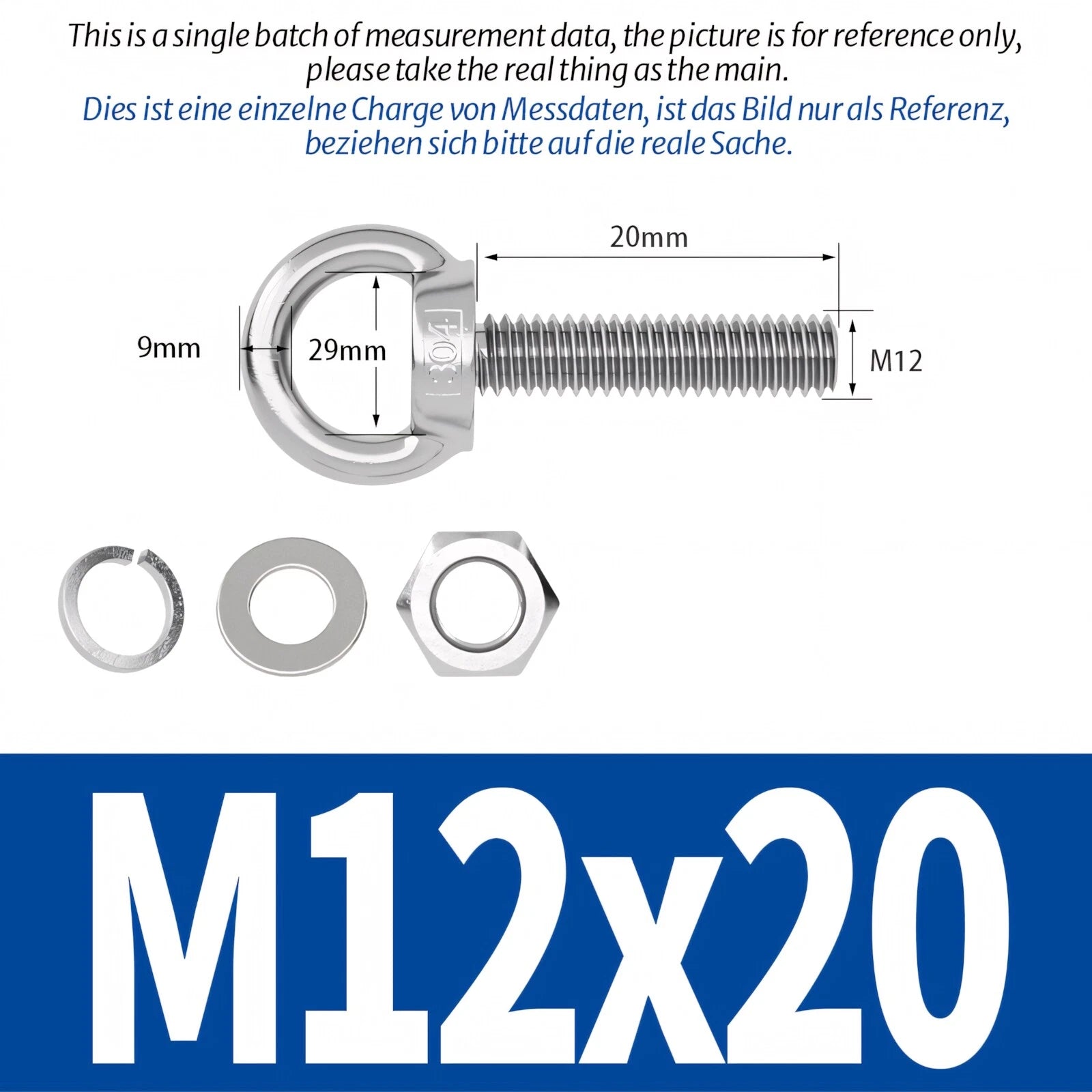 M8 M10 M12 Eye Bolts Kit Screws Nut Washer Long Boat Stainless Steel A2 304