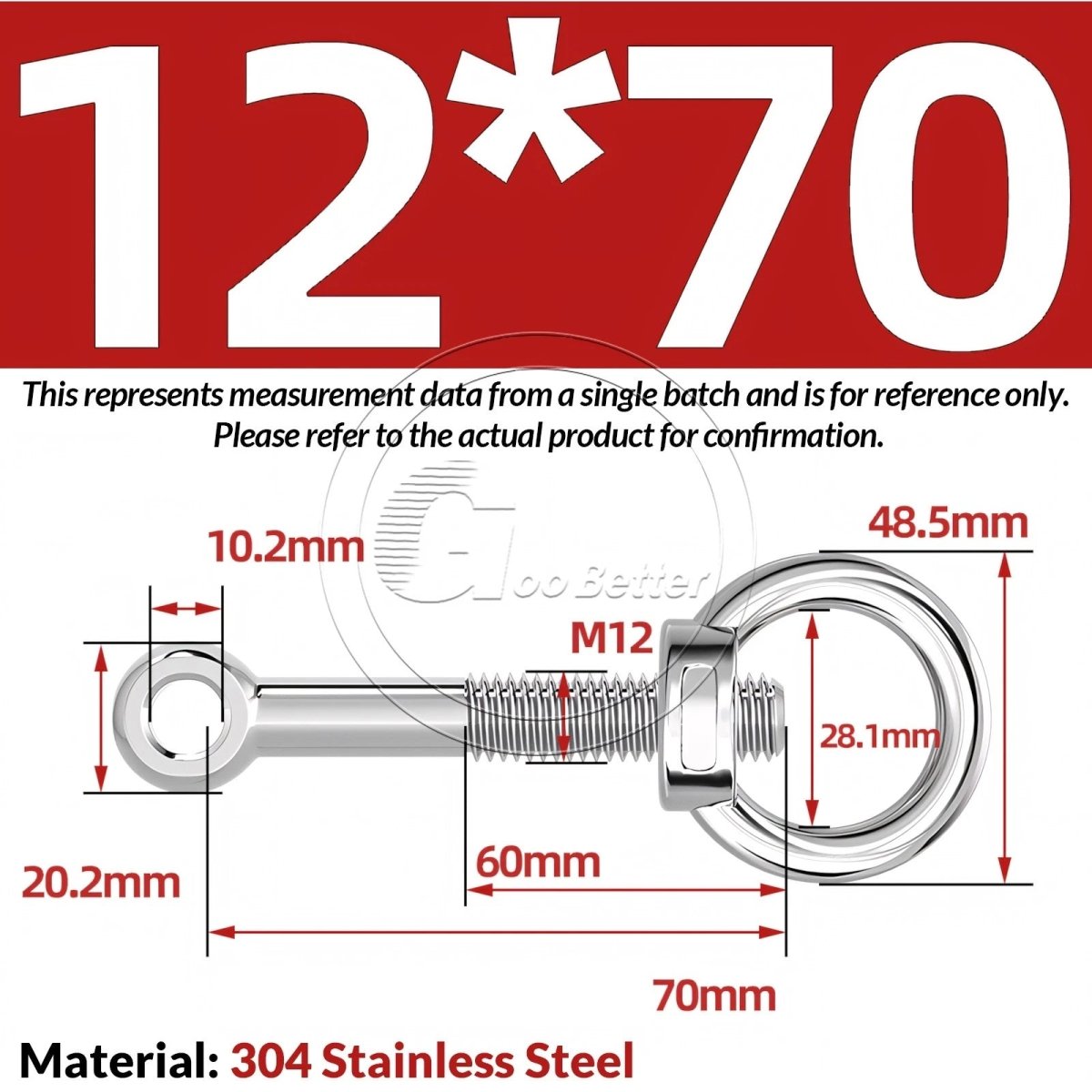 M10 M12 M14 Stainless Steel Eye Bolt & Eye Nut Set — A2 - 304, Threaded Lifting Ring - HomeDIYer