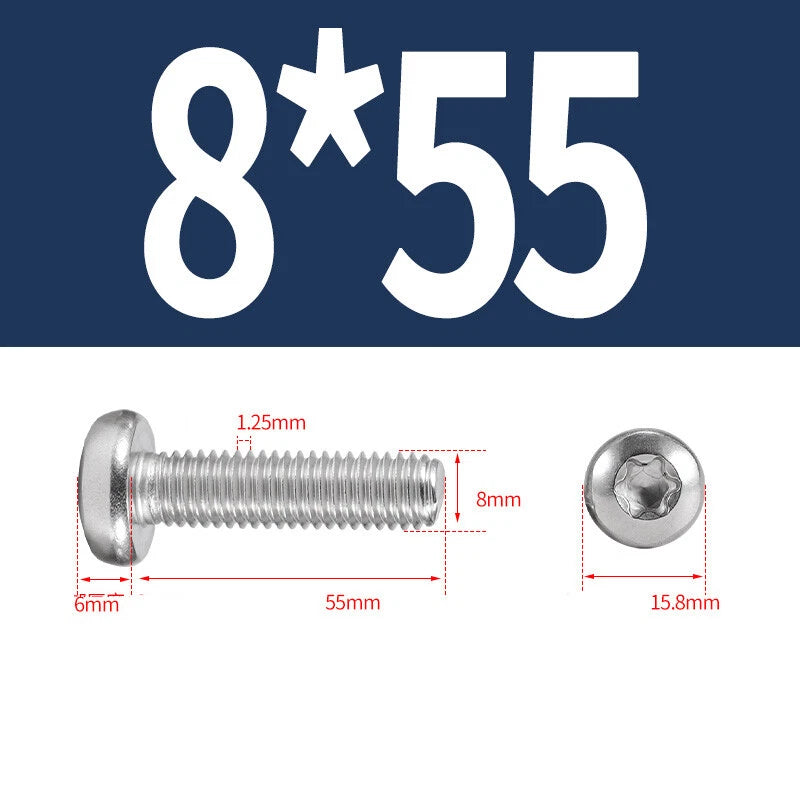 M6 M8 M10 A2 STAINLESS STEEL TORX PAN HEAD MACHINE SCREWS HEXOBULAR BOLTS