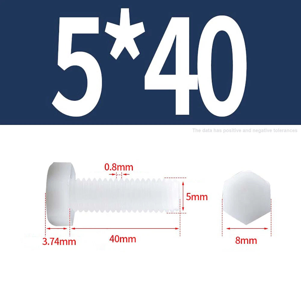 M3–M12 White Nylon Hex Bolts | Plastic Hexagon Head Machine Screws DIN 933
