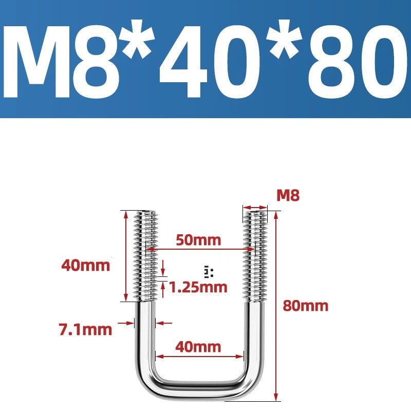 A2 304 Stainless Steel Square U - Bolt Clamp — M6 M8 M10 M12, Multiple Lengths - HomeDIYer