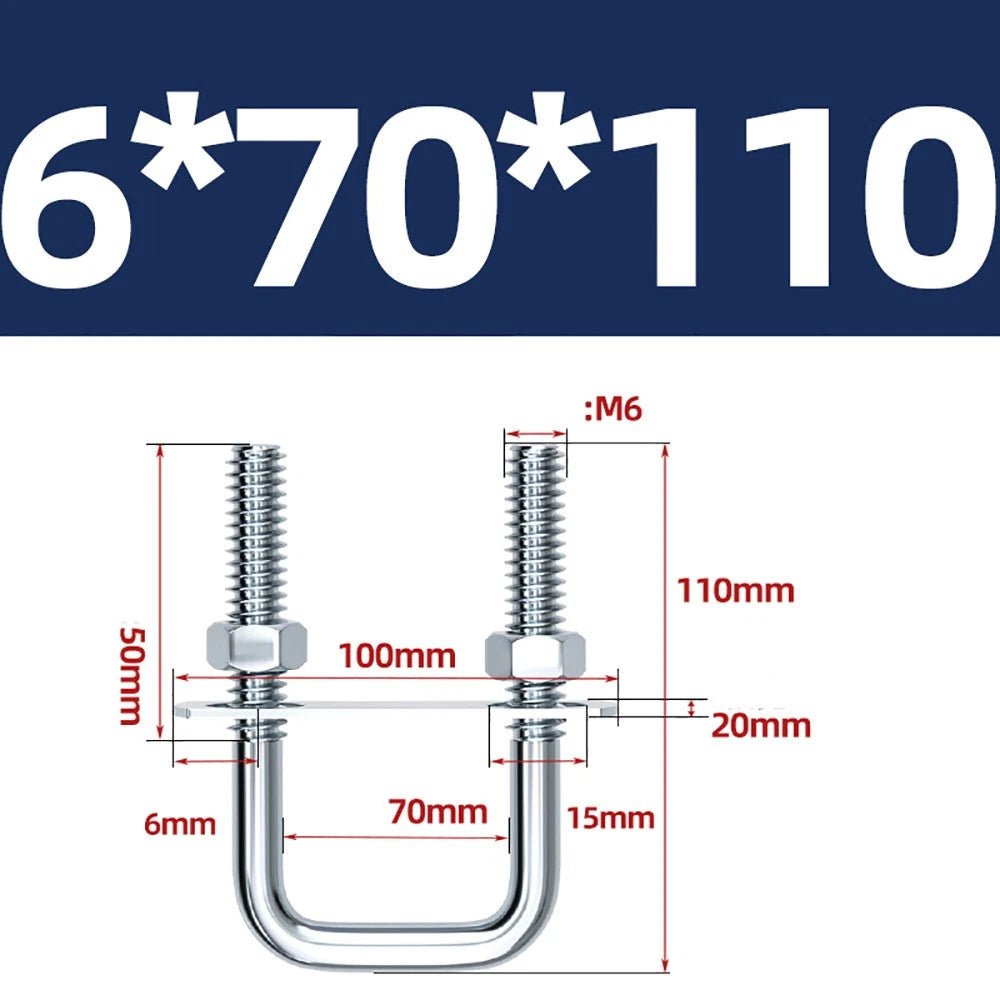 Square U - Bolts with Plate and Nuts – M6 M8 M10 M12 Zinc Plated, Trailer & Pipe Clamp Fasteners - HomeDIYer