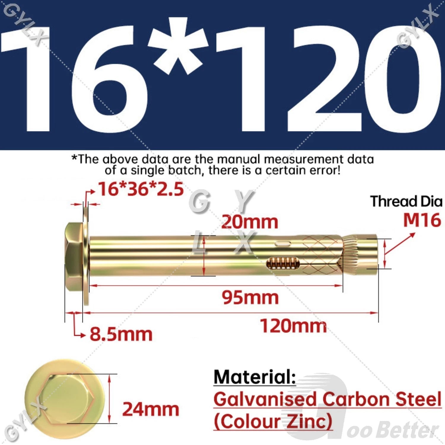 Sleeve Anchor Expansion Bolts for Masonry – Zinc Plated | M6 M8 M10 M12 M16