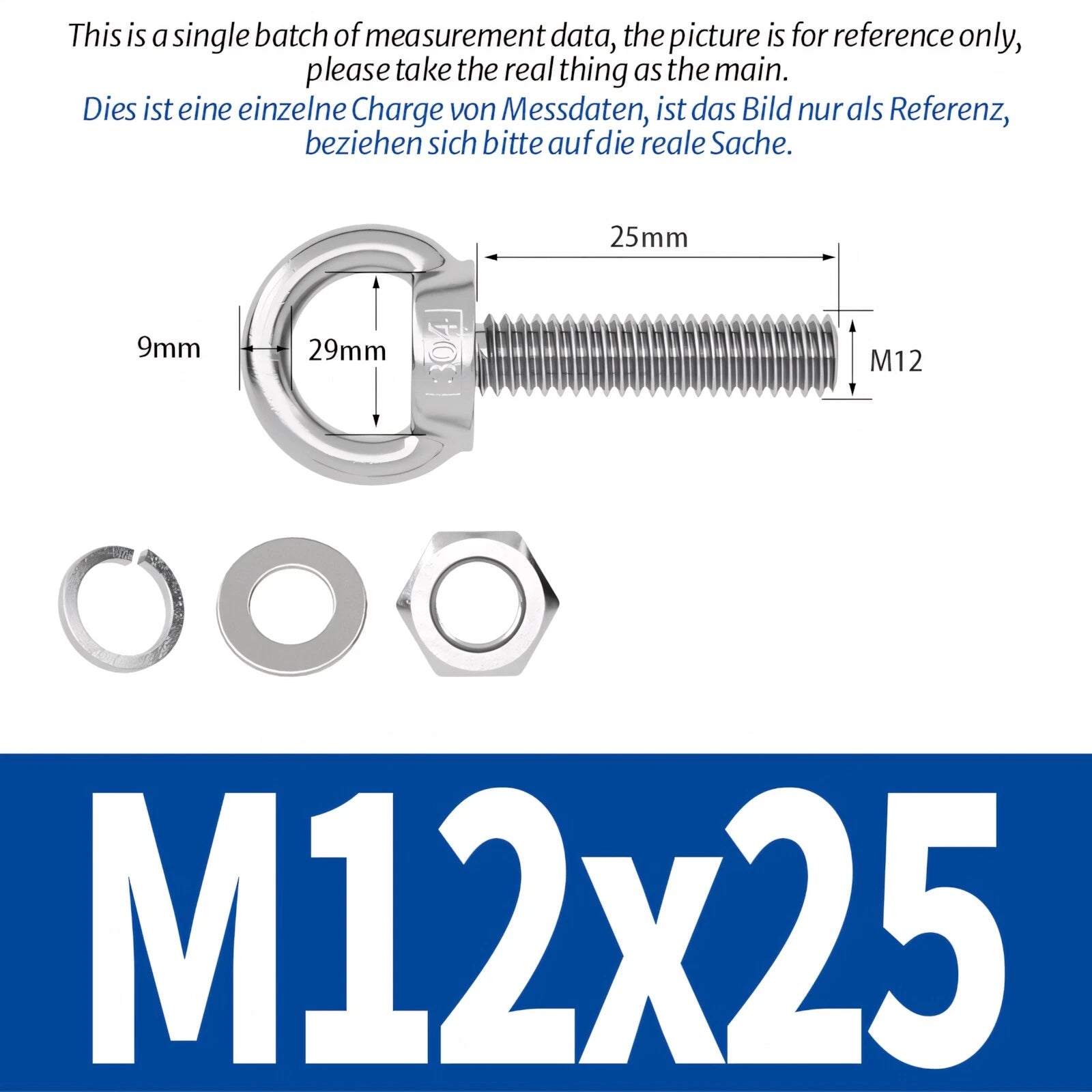 M8 M10 M12 Eye Bolts Kit Screws Nut Washer Long Boat Stainless Steel A2 304