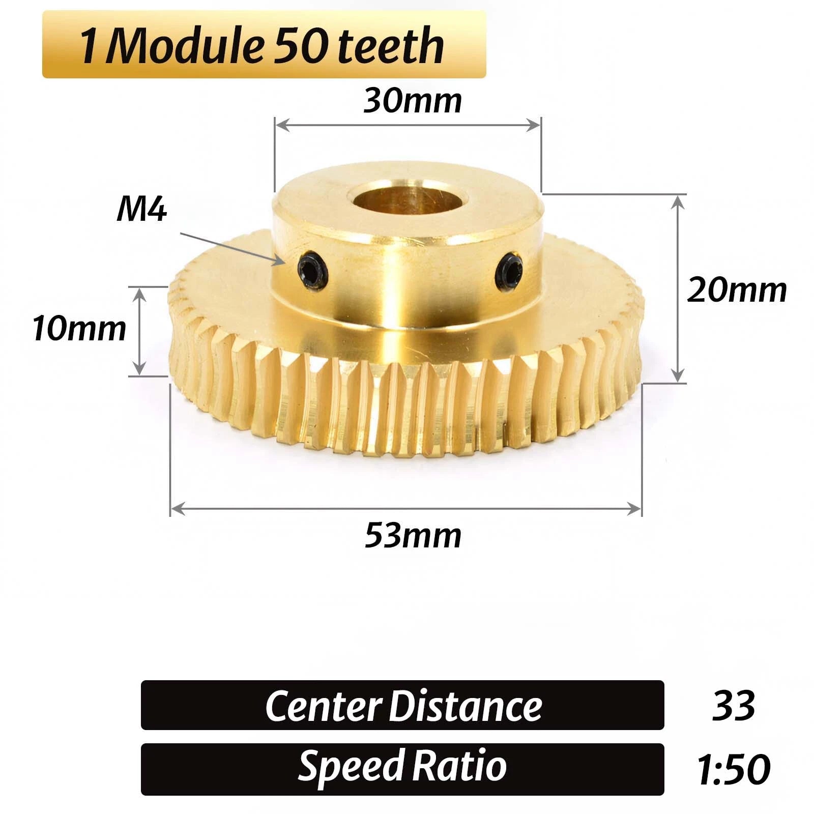 0.5/0.8/1/1.5 Module 20T to 60T Gear Copper Worm Wheel Gear & Worm Gear Shaft
