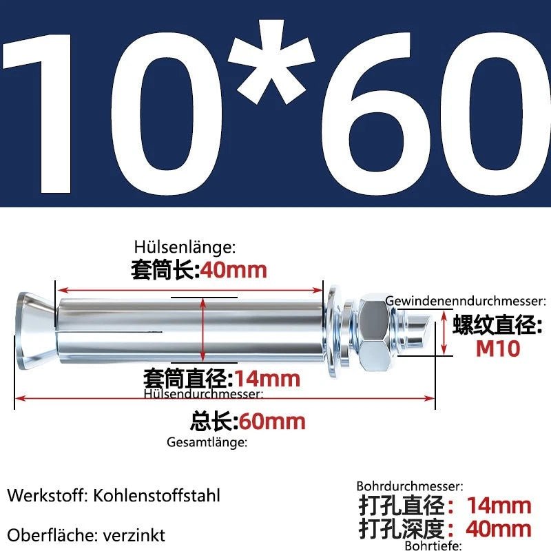 Sleeve Anchor Expansion Bolts for Concrete – Galvanised Carbon Steel M6 to M20 - HomeDIYer