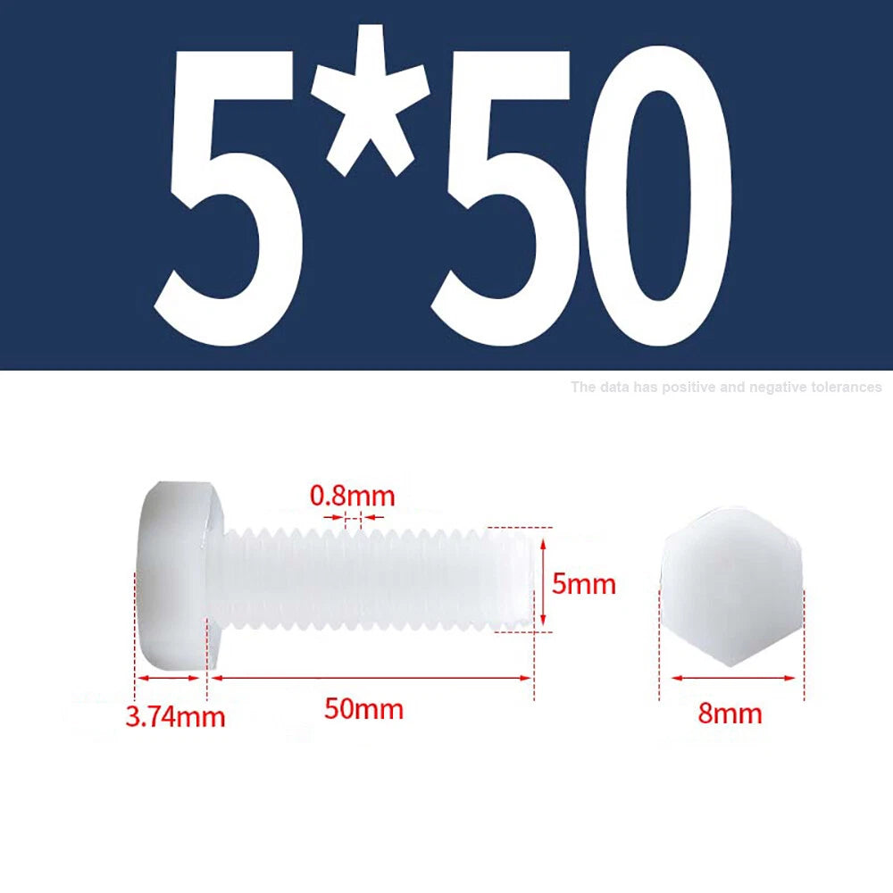 M3–M12 White Nylon Hex Bolts | Plastic Hexagon Head Machine Screws DIN 933