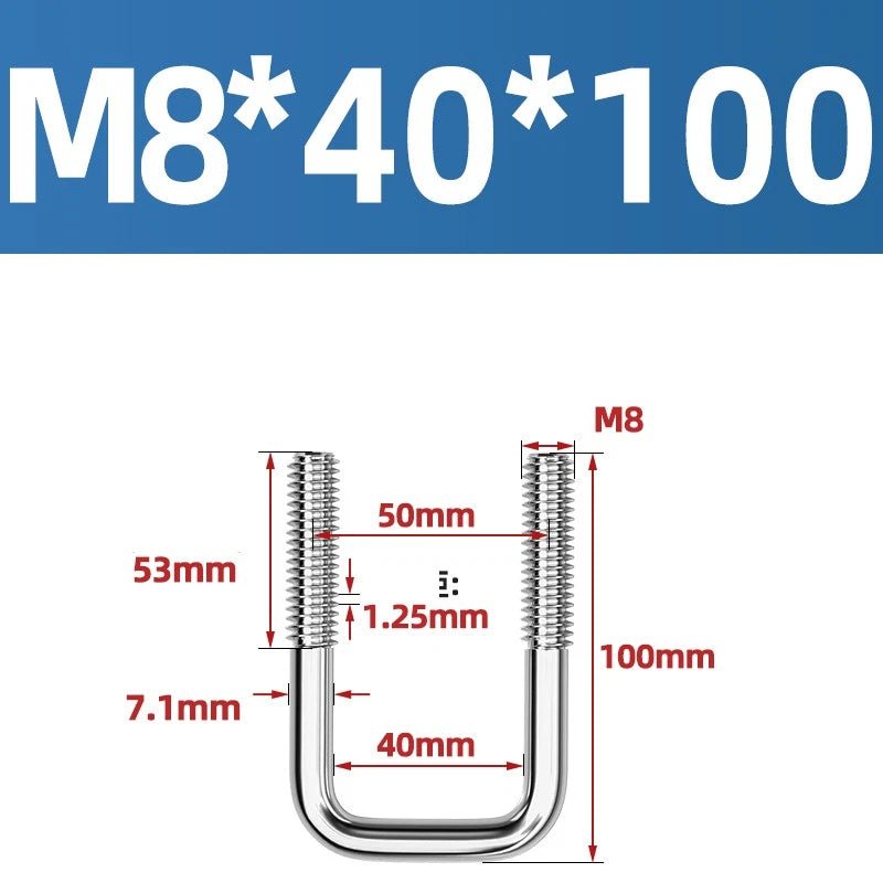 A2 304 Stainless Steel Square U - Bolt Clamp — M6 M8 M10 M12, Multiple Lengths - HomeDIYer