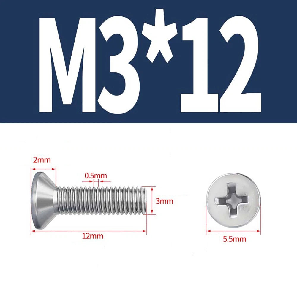 M2–M8 A4 Stainless Steel Phillips Countersunk Screws – Marine Grade, DIN 965, Fully Threaded (3–100mm)