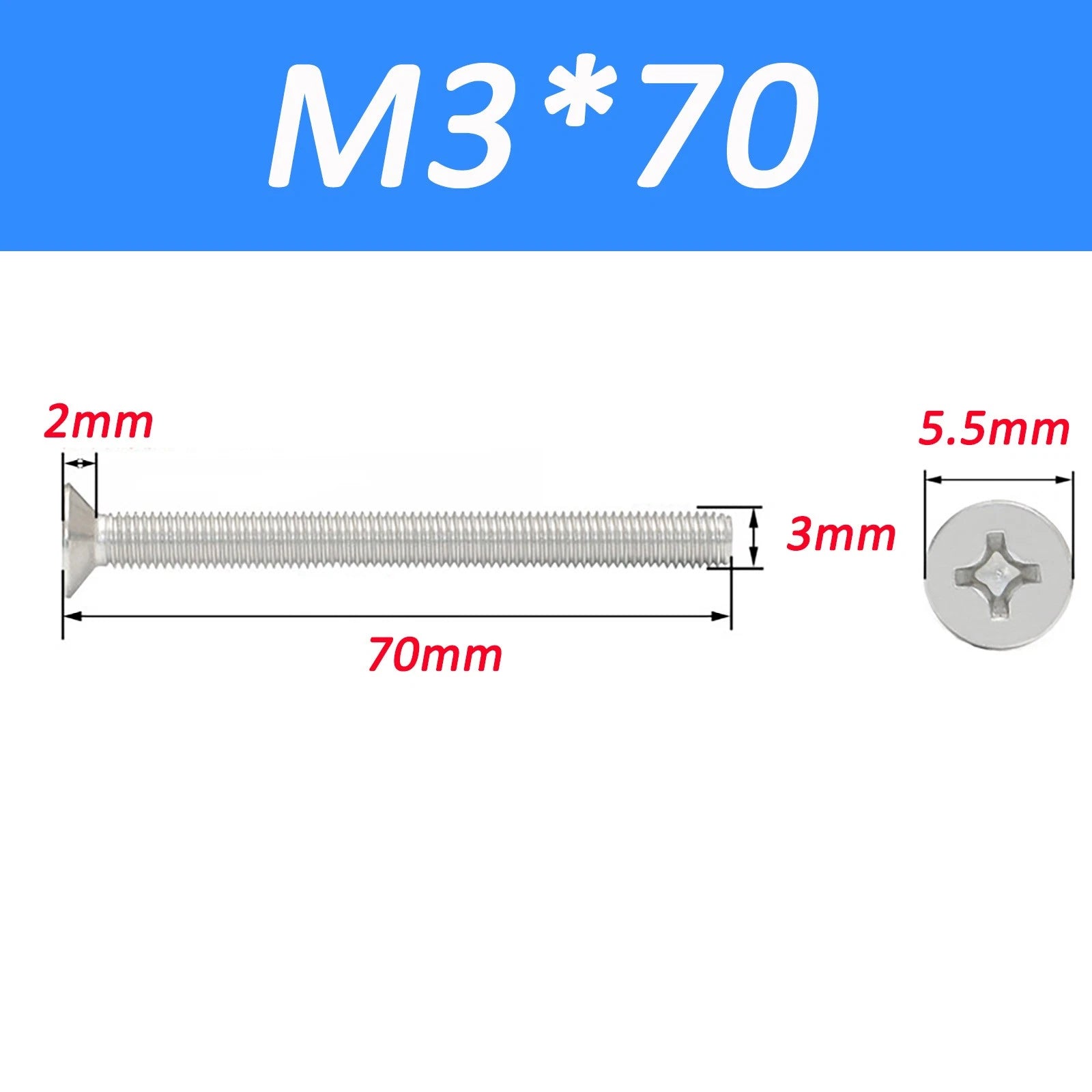 A2 Stainless Steel Countersunk Phillips Machine Screws DIN 965 — Extra Long M2–M12