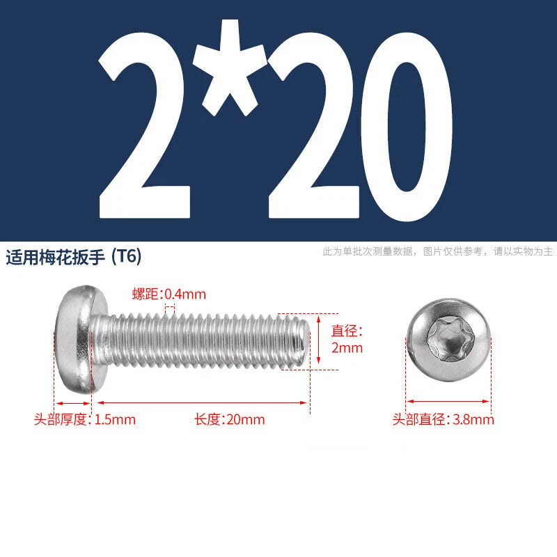 M1.6 M2 M3 M4 M5 M6 M8 M10 Torx Pan Head Machine Screws Bolts A2 Stainless Steel