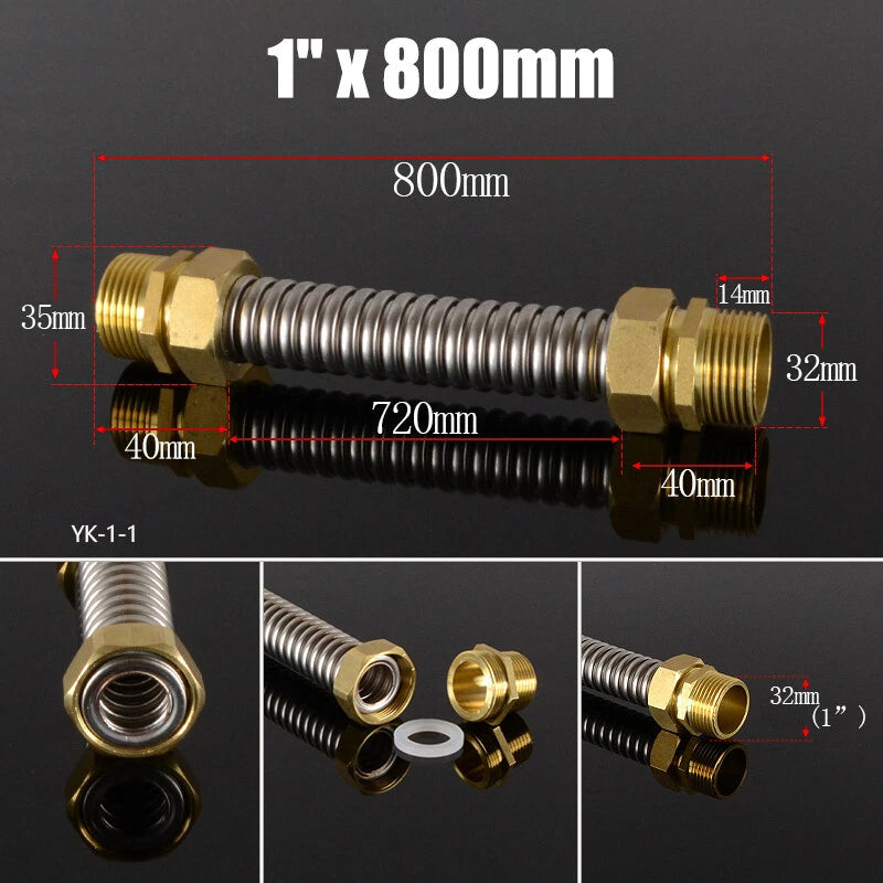 Corrugated Flexible Water Supply Hose with Brass Fittings — 1/2", 3/4", 1" | Hot & Cold