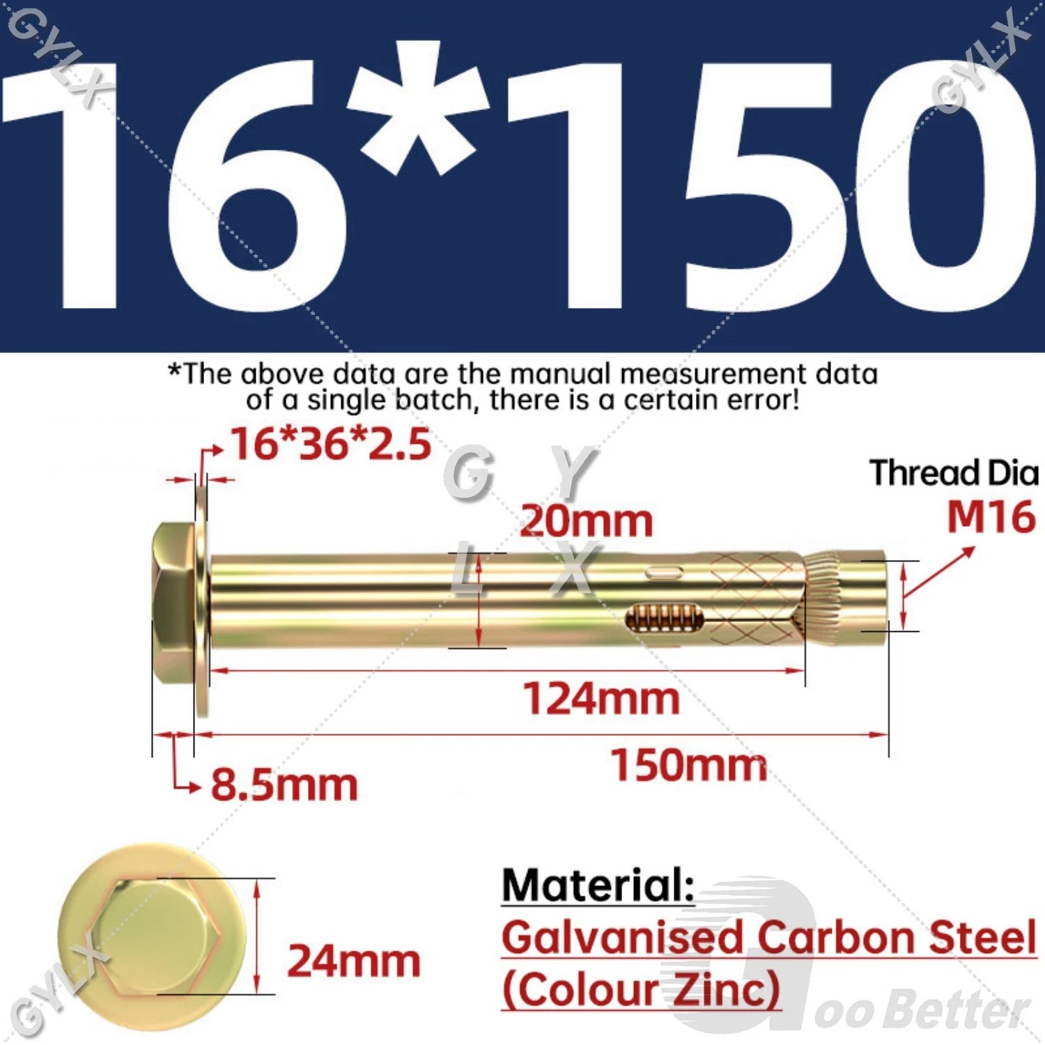 Sleeve Anchor Expansion Bolts for Masonry – Zinc Plated | M6 M8 M10 M12 M16