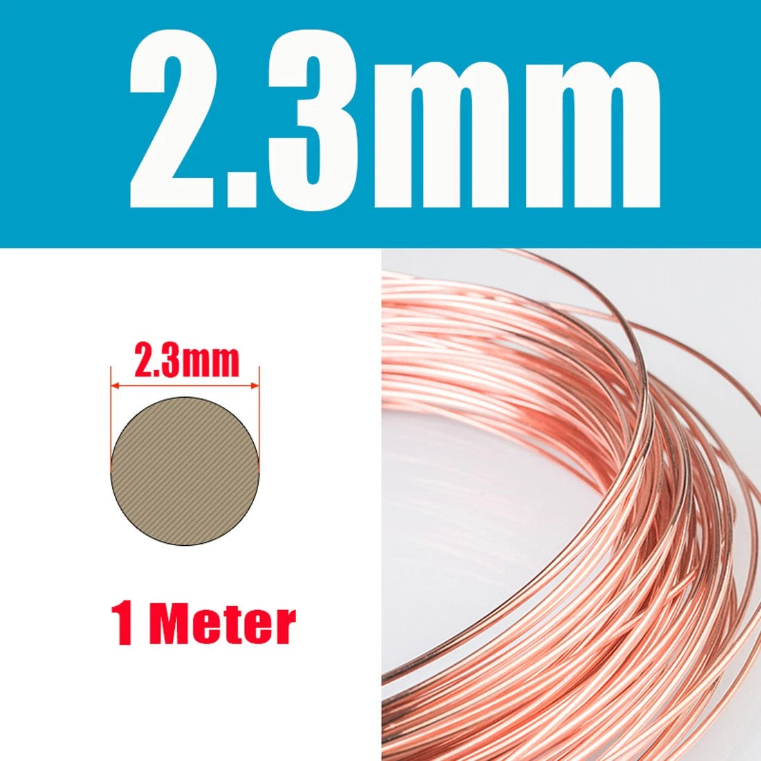 1M Round Copper Wire Solid 0.2-4.5mm Bendable Metal Wire Jewellery Craft Making