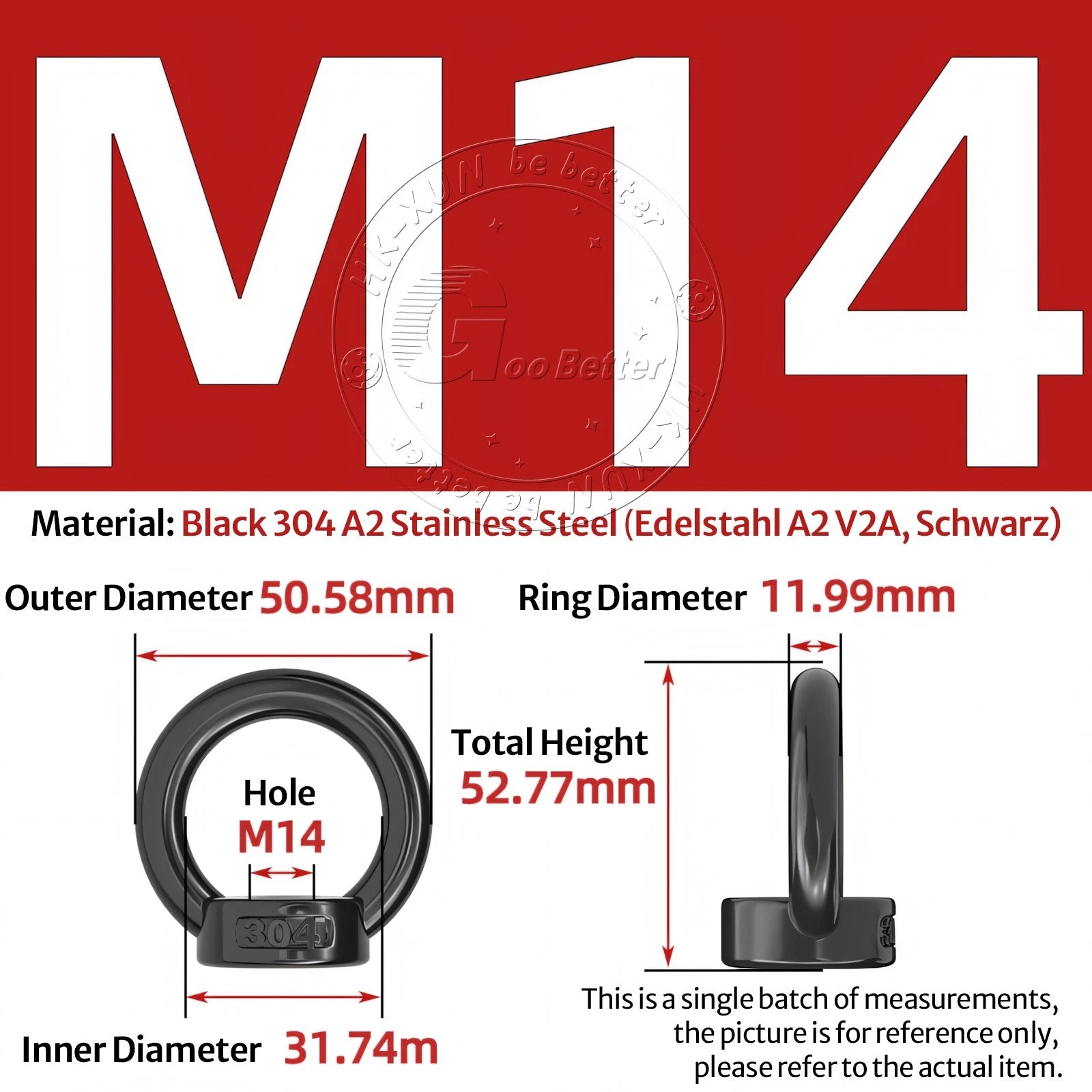A2 304 Grade Black Stainless Steel Lifting Eye Nuts-Bolts M3 M4 M5 M6 M8 - M24