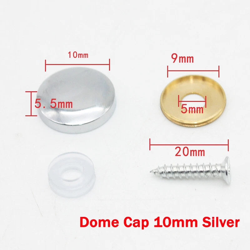 Mirror Screws Cap – Brass Chrome Decorative Cover Caps (10mm to 25mm) for Glass & Furniture – Silver/Gold