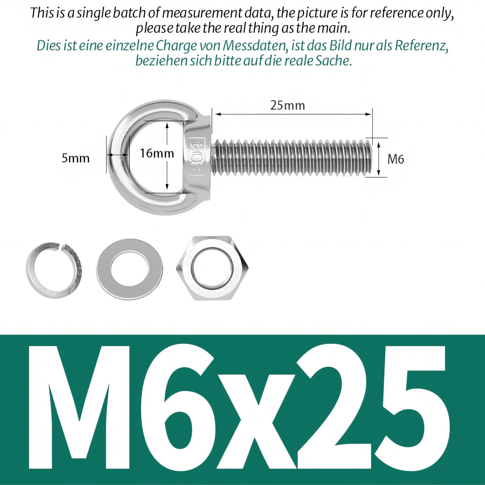 M3 M4 M5 M6 Eye Bolts Kit Screws Nut Washer Long Boat Stainless Steel A2 304