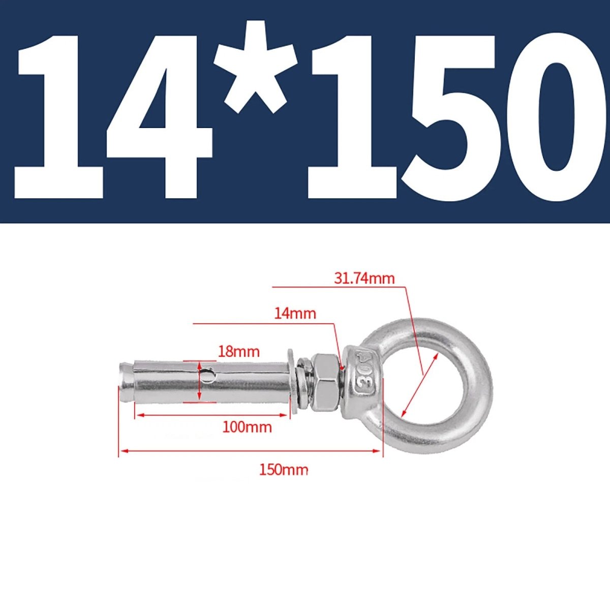 Closed Hook Eye Bolt with Rawl Shield Wall Anchor — A2 Stainless Steel (M6–M20) - HomeDIYer