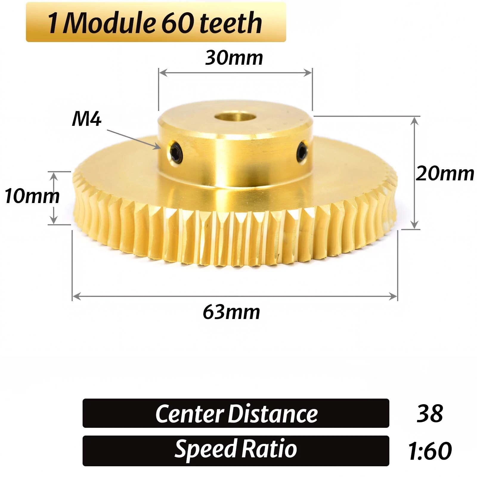0.5/0.8/1/1.5 Module 20T to 60T Gear Copper Worm Wheel Gear & Worm Gear Shaft