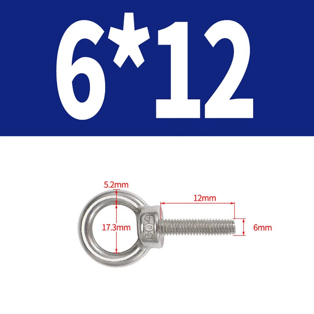 A2 Stainless Steel Lifting Eye Bolts DIN 580 — M3 M4 M5 M6 M8, 9mm–200mm - HomeDIYer
