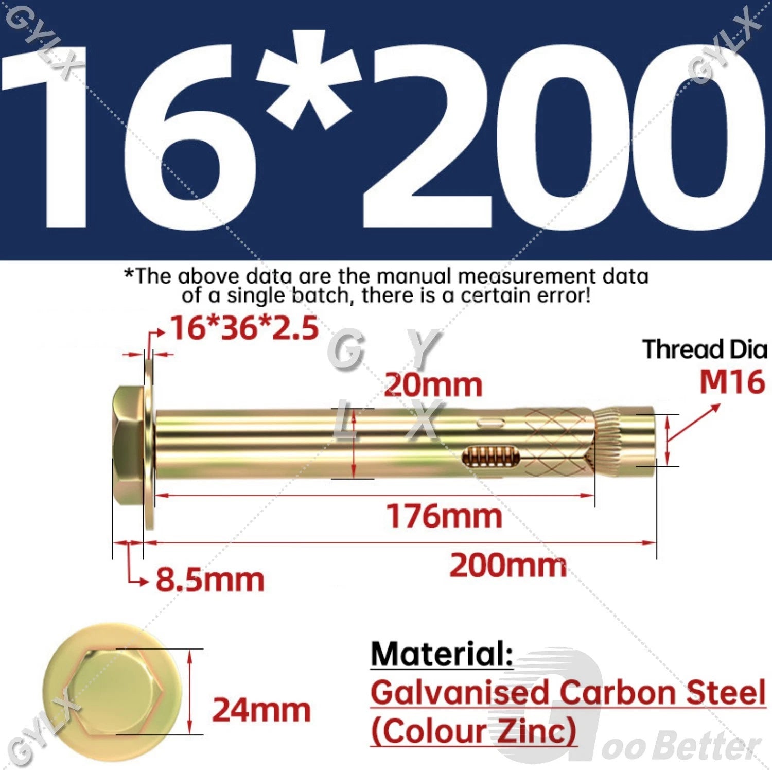 Sleeve Anchor Expansion Bolts for Masonry – Zinc Plated | M6 M8 M10 M12 M16