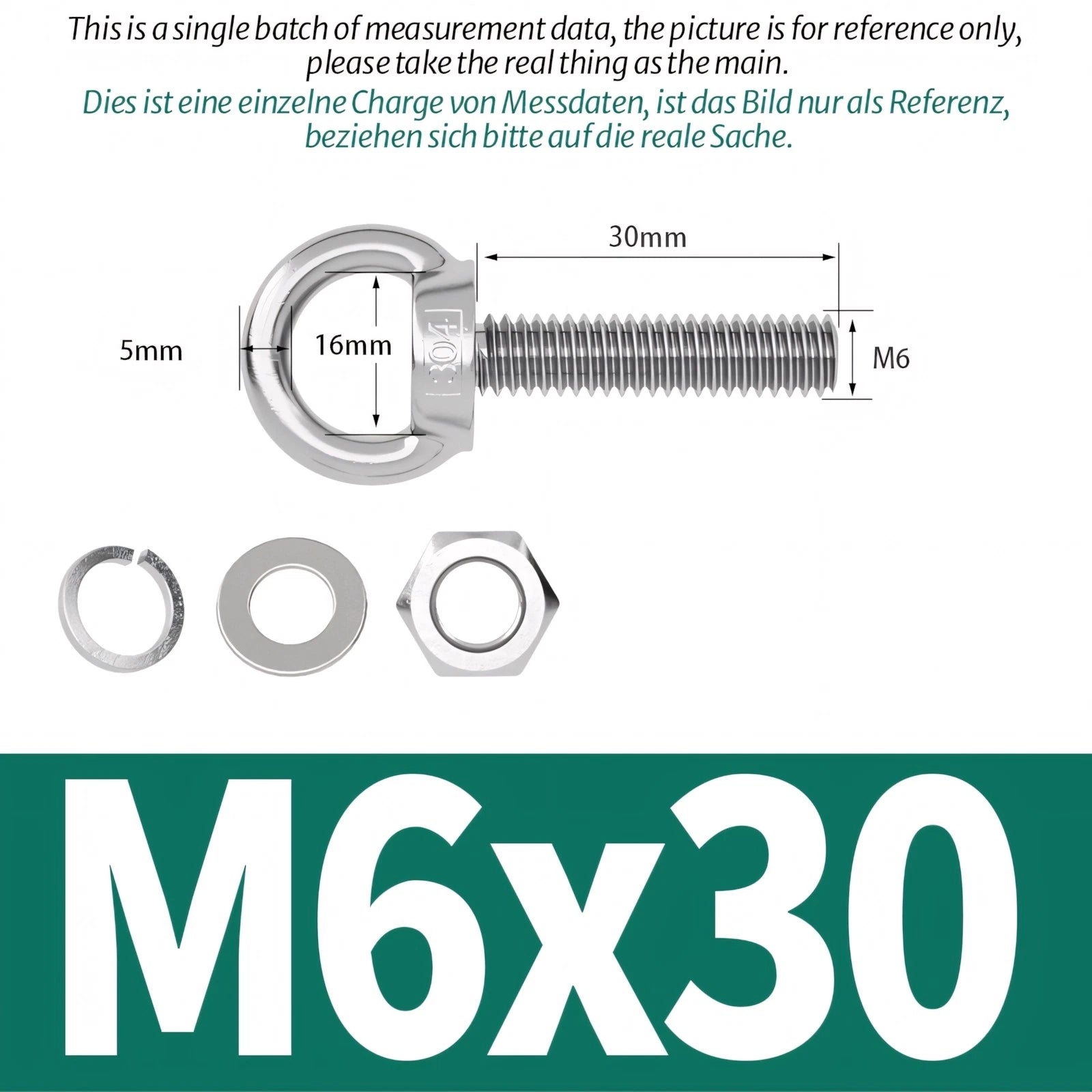 M3 M4 M5 M6 Eye Bolts Kit Screws Nut Washer Long Boat Stainless Steel A2 304