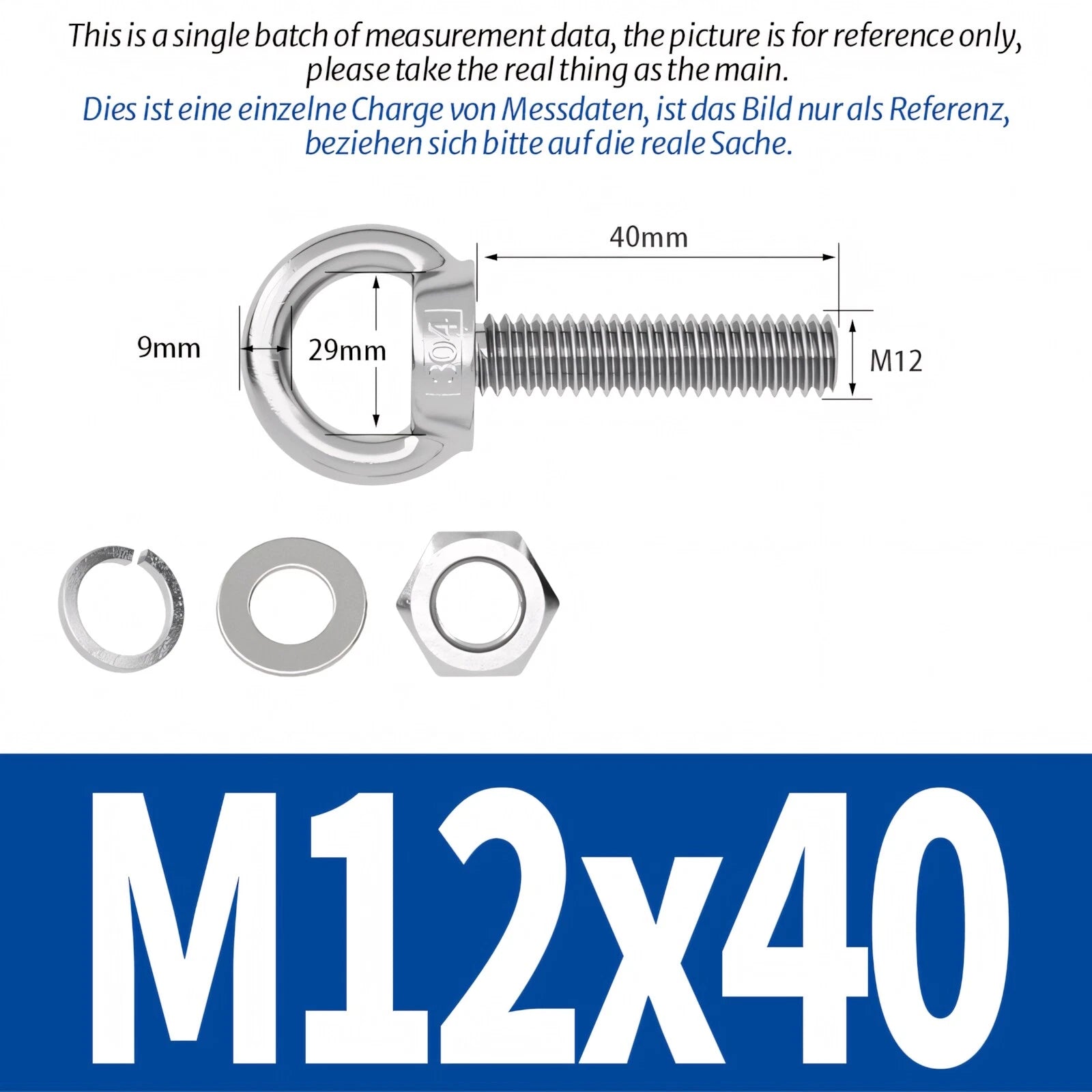 M8 M10 M12 Eye Bolts Kit Screws Nut Washer Long Boat Stainless Steel A2 304