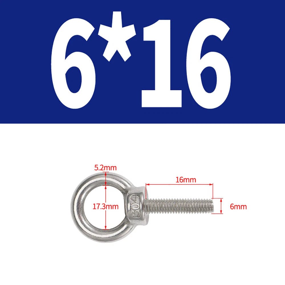 A2 Stainless Steel Lifting Eye Bolts DIN 580 — M3 M4 M5 M6 M8, 9mm–200mm - HomeDIYer