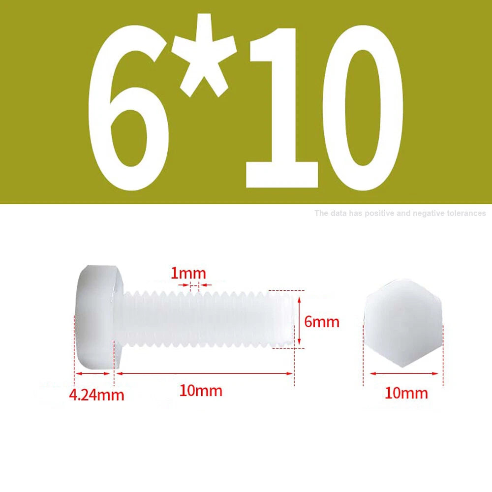 M3–M12 White Nylon Hex Bolts | Plastic Hexagon Head Machine Screws DIN 933
