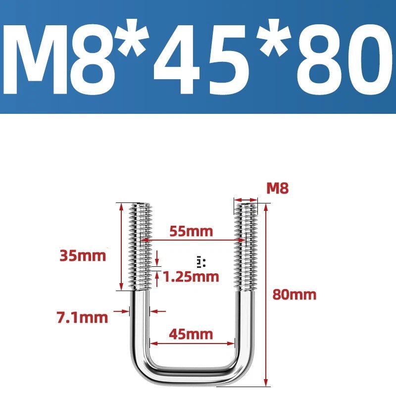 A2 304 Stainless Steel Square U - Bolt Clamp — M6 M8 M10 M12, Multiple Lengths - HomeDIYer