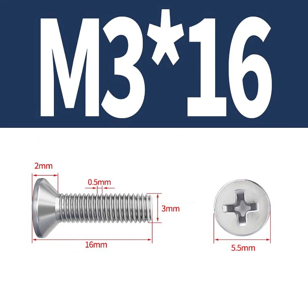 M2–M8 A4 Stainless Steel Phillips Countersunk Screws – Marine Grade, DIN 965, Fully Threaded (3–100mm)
